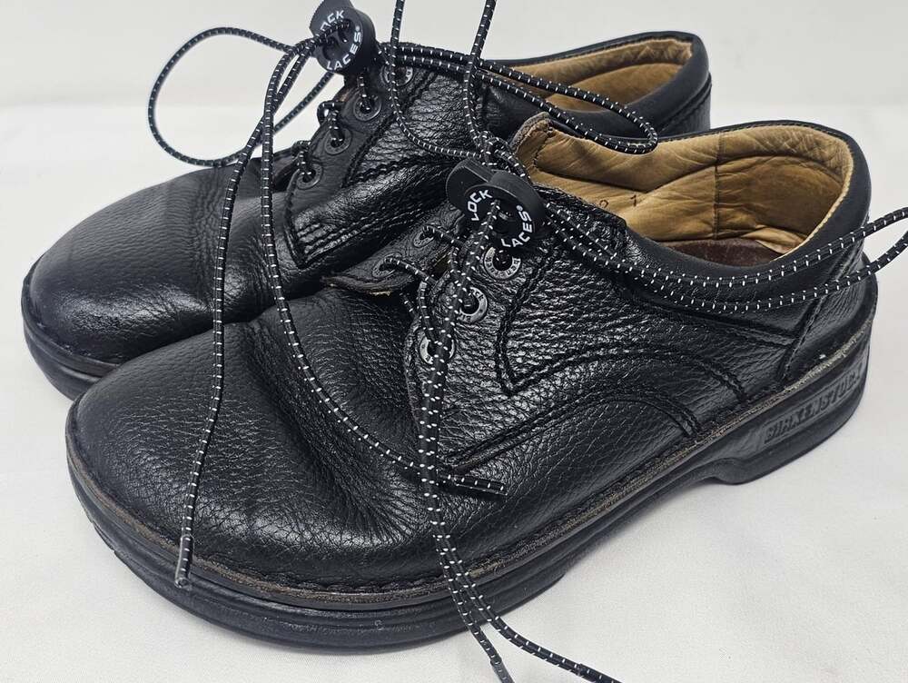 Birkenstock Women’s Memphis Black Pebbled Leather Oxford Locking Laces Size 36/5